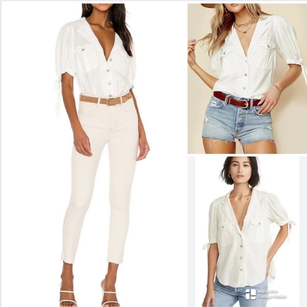 Free People Safari Babe linen blend puff sleeve top
